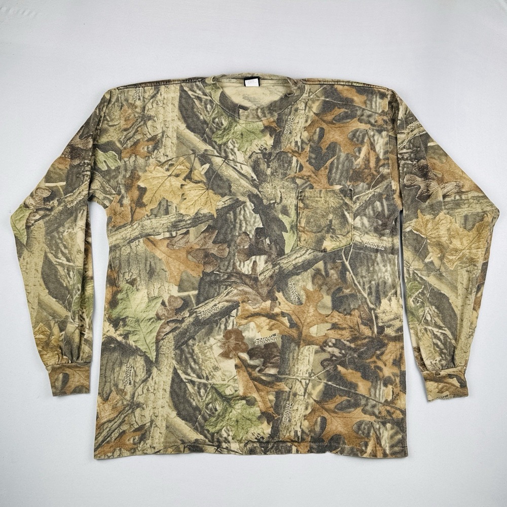Vintage Ace Sportswear Realtree Camo Long Sleeve T Shirt Size XL Single Stitch